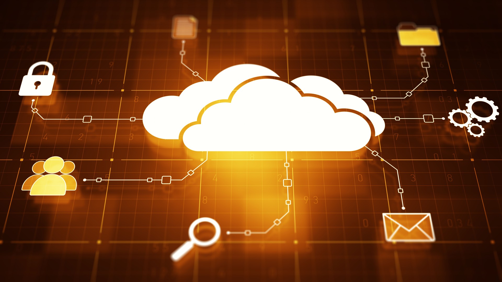 Cloud with computer icons on digital background